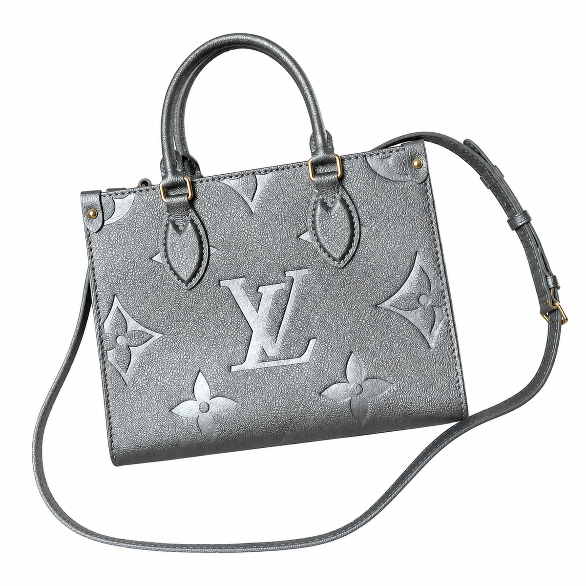Louis Vuitton Pochette Métis East West — Argent Metallic Giant Empreinte & Wrist Strap