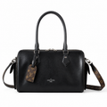 Louis Vuitton Mini Boston — Noir Black Smooth Calfskin, Monogram Canvas Strap, LV Paris Inscription & Luggage Tag