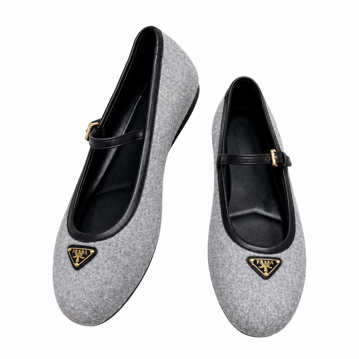 Prada Grey Textured Mary Jane Ballet Flats