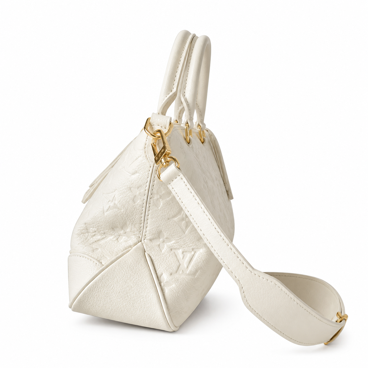 Louis Vuitton Giant Monogram Top Handle — Crème Ivoire Empreinte, Tonal Double Handles & Carabiner Strap