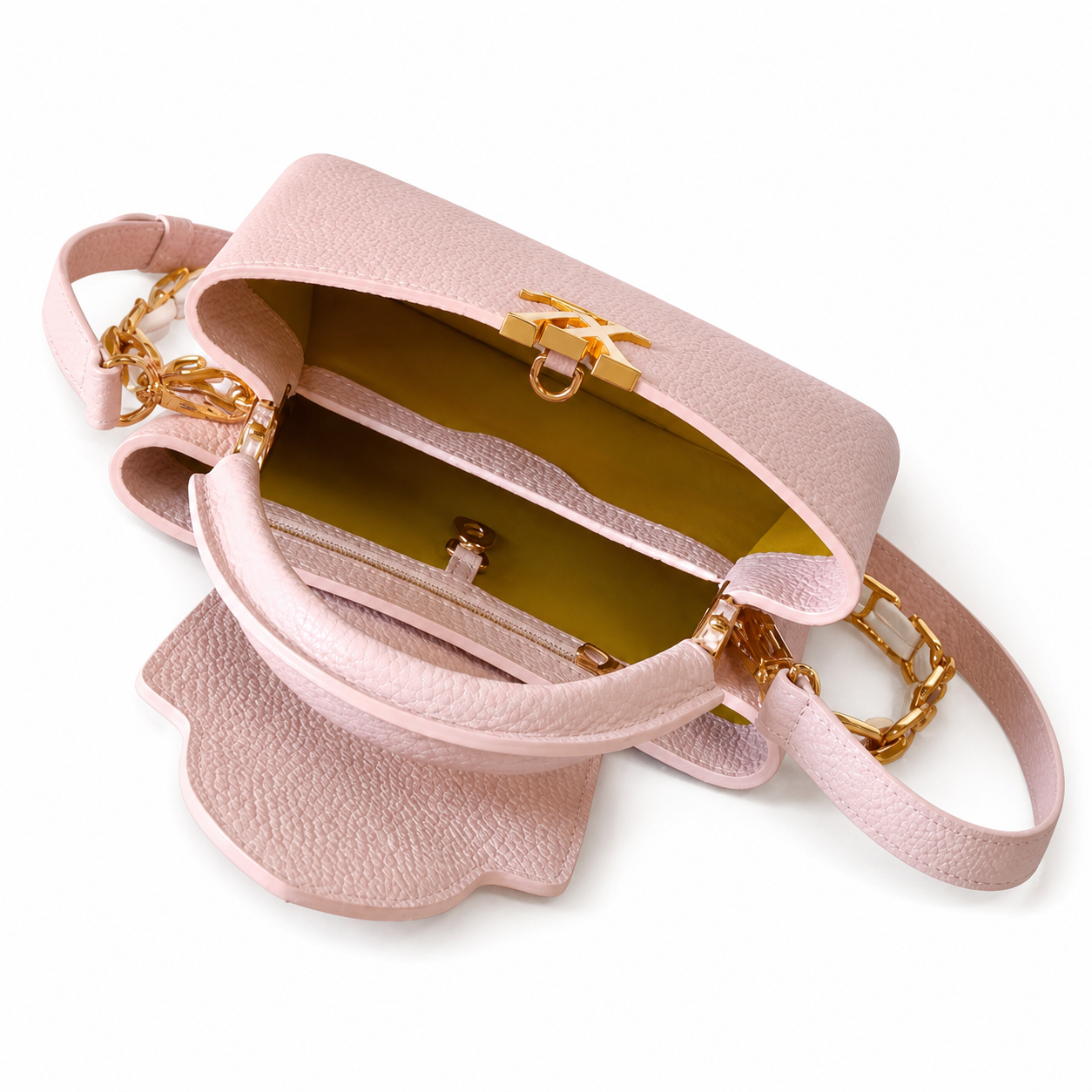 Louis Vuitton Capucines — Taurillon Leather in Rose Poudre with Yellow Flower Enamel Chain