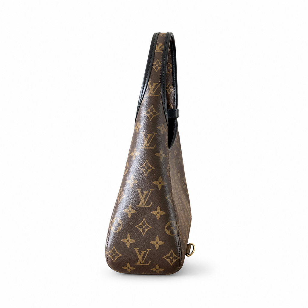 Louis Vuitton Triangle Sling — Monogram Canvas, Black Leather Strap & Gold Hardware