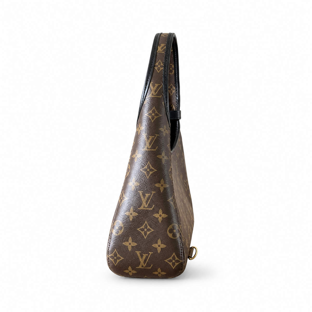 Louis Vuitton Triangle Sling — Monogram Canvas, Black Leather Strap & Gold Hardware