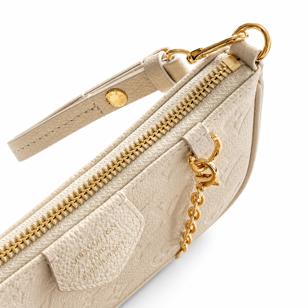 Louis Vuitton Félicie Pochette — Cream Empreinte, Gold Chain & Wristlet Ring