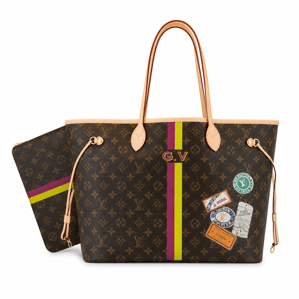 Louis Vuitton Neverfull GM — Monogram Canvas with My LV World Tour Stripe in Yellow & Fuchsia