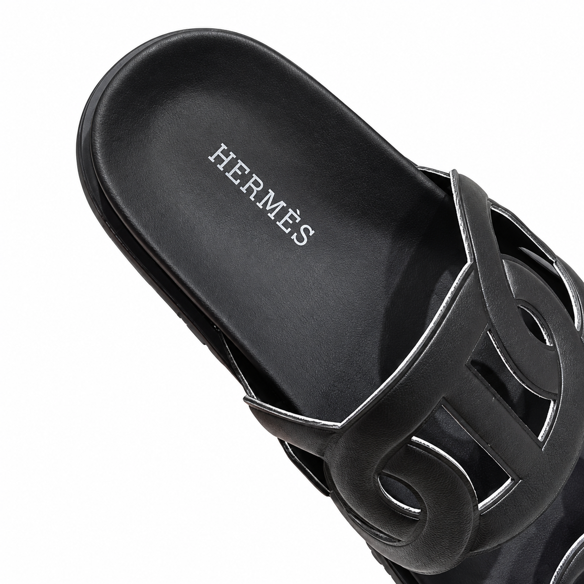 Hermès Black Chain-Link Open Toe Slide Sandals