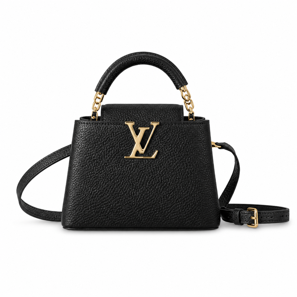 Louis Vuitton Capucines Mini — Taurillon Leather in Noir with Gold Chain Handle & Flower Lock