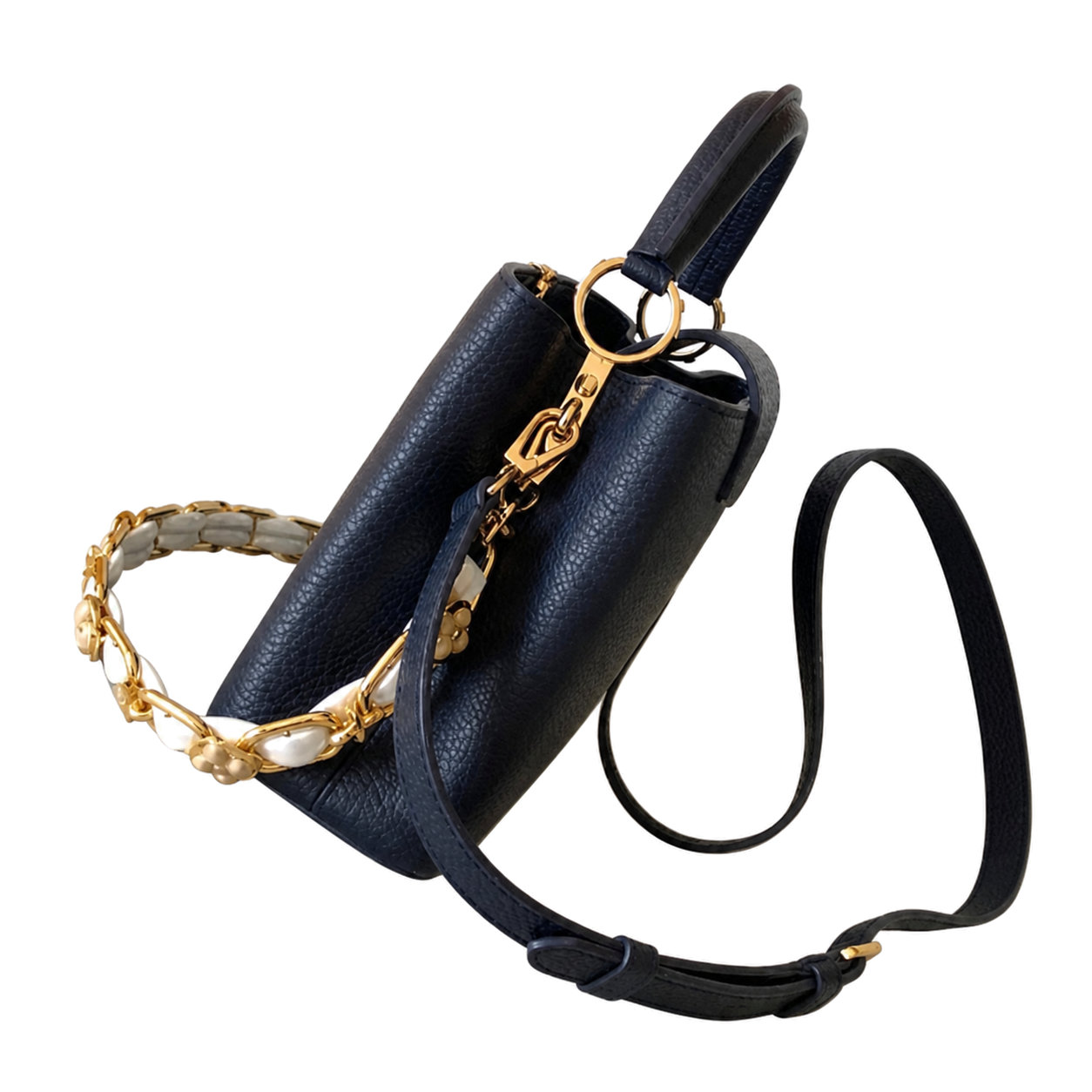 Louis Vuitton Capucines — Taurillon Leather in Marine with Mother-of-Pearl Flower Chain