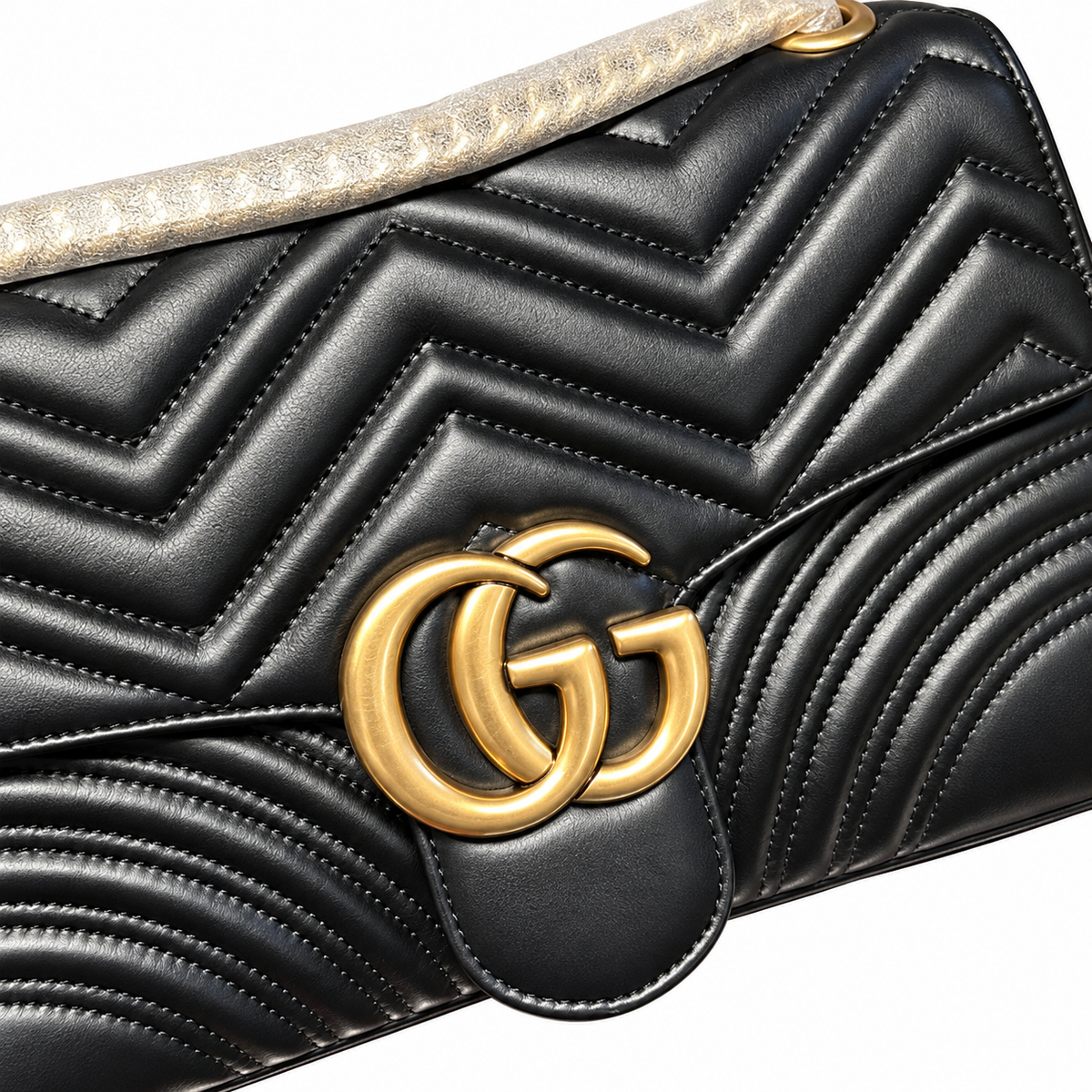 Gucci GG Marmont Large Flap Bag in Black Matelassé with Braided Handle