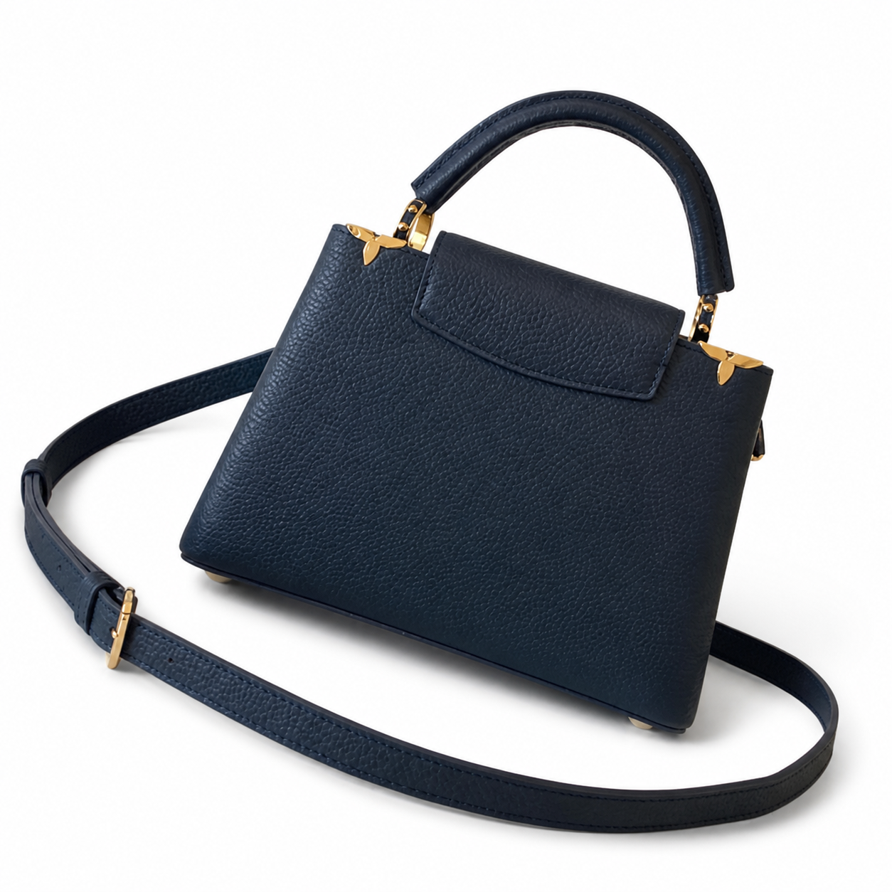 Louis Vuitton Capucines BB — Navy Taurillon, Floral Split LV Clasp & Petal Studs