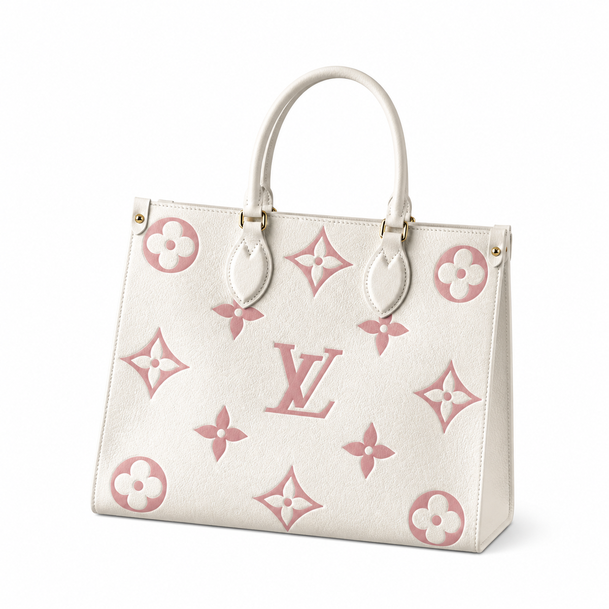 Louis Vuitton OnTheGo MM — Monogram Empreinte Leather in Crème with Rose Poudre Trim & Interior