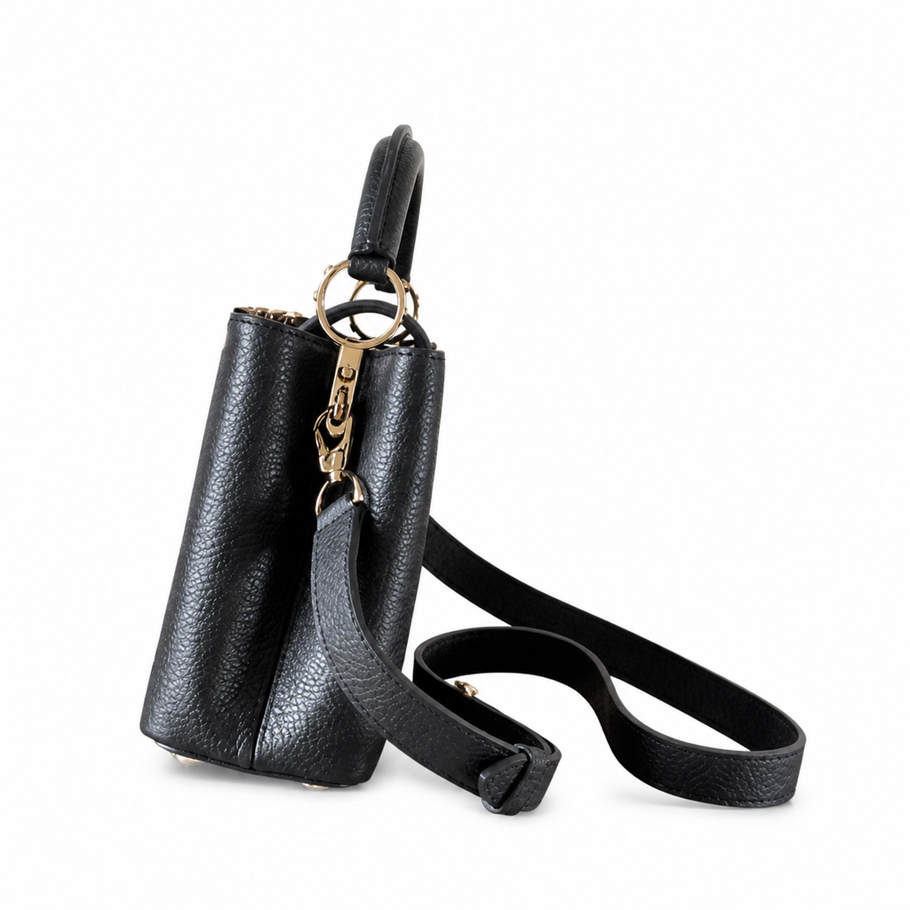 Louis Vuitton Capucines BB — Noir Taurillon, Gold LV Clasp & Rear Pocket