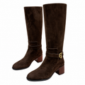 Hermès Dark Brown Buckle Knee-High Boots