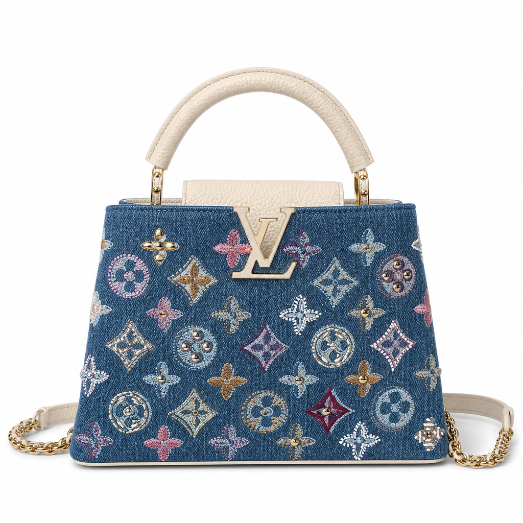 Louis Vuitton Capucines Mini — Indigo Monogram Denim, Hand-Embroidered Pearl & Crystal