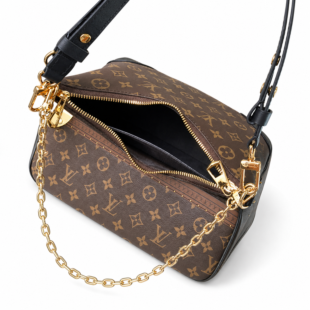 Louis Vuitton Boulogne — Monogram Canvas with Gold Chain & Black Leather