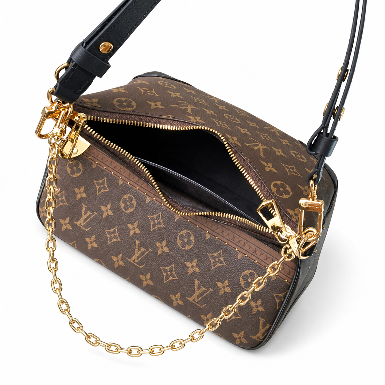 Louis Vuitton Boulogne — Monogram Canvas with Gold Chain & Black Leather