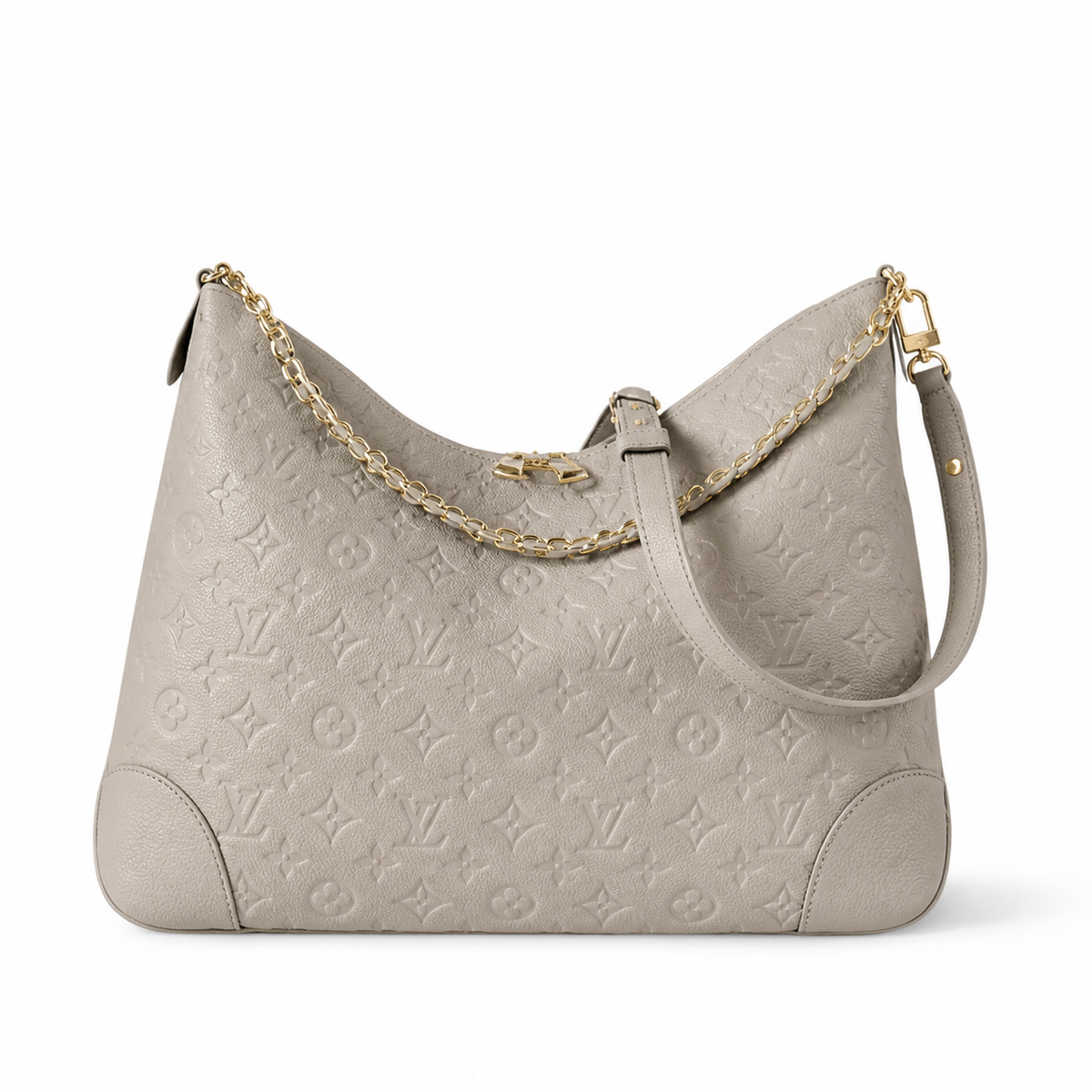 Louis Vuitton Boulogne — Tourterelle Monogram Empreinte & Gold Oval Chain