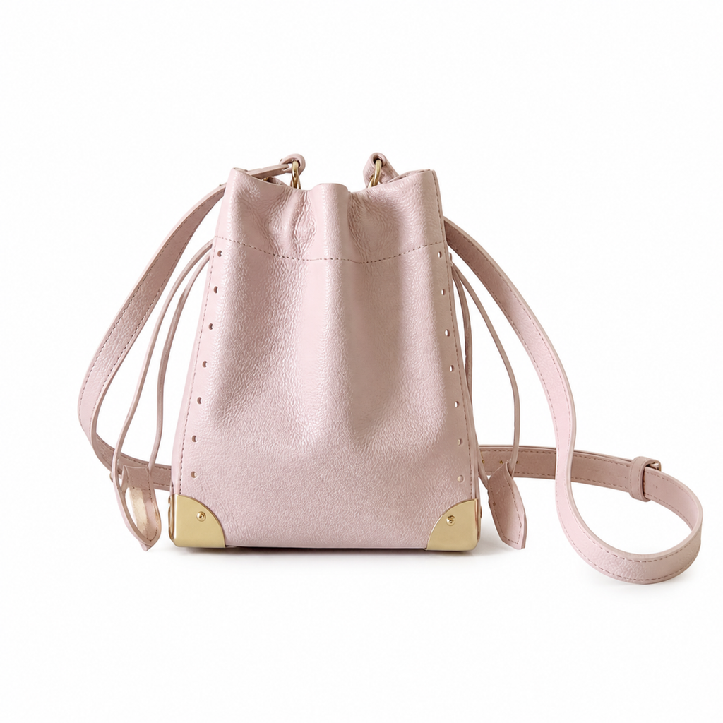 Louis Vuitton Nano Noé — Rose Ballerine Empreinte, All-Over Gold Studs, LV D-Ring Drawstring & Pink Interior