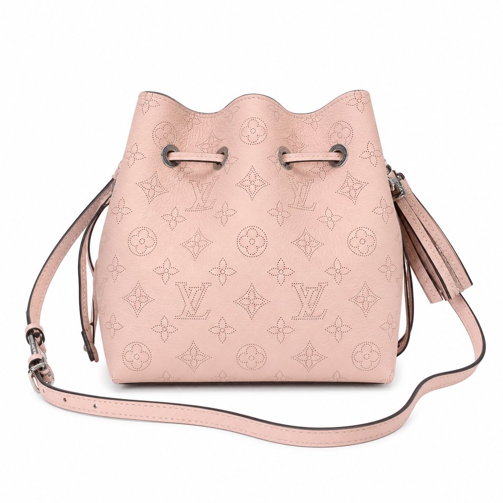 Louis Vuitton Mahina Mini Bucket — Rose Ballerine Perforated, Braided Chain Handle & Round Coin Purse Set
