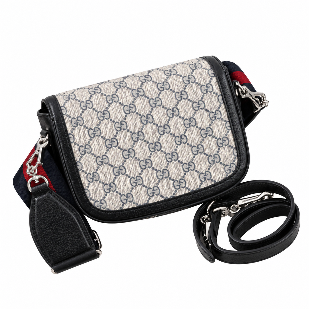 Gucci Horsebit 1955 Mini Crossbody Bag in GG Supreme with Silver Hardware