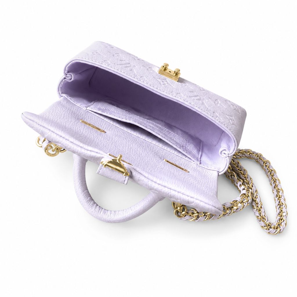 Louis Vuitton Mini Flap — Lilas Lavender Empreinte, Gold Chunky Chain, Push-Lock & Tonal Interior