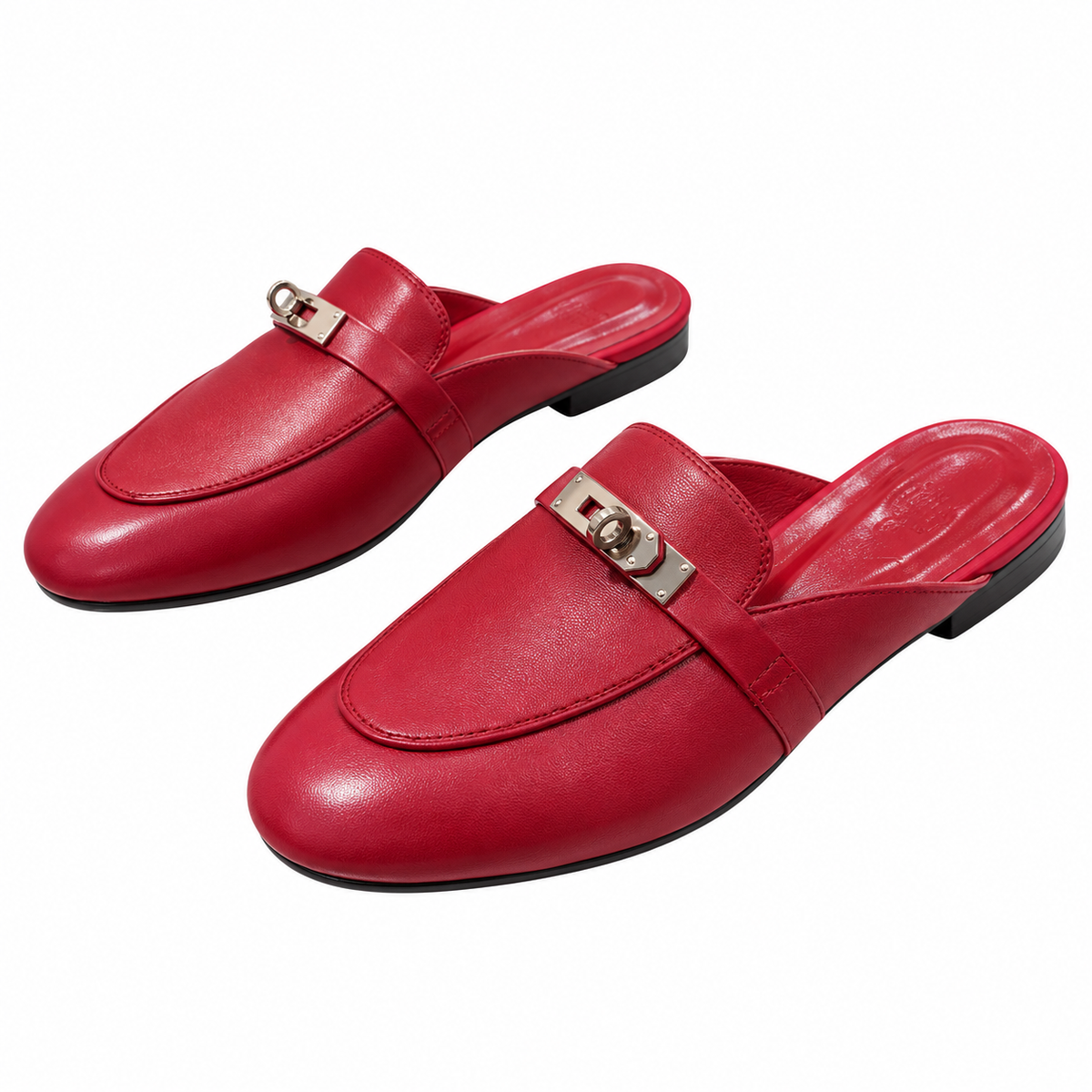 Hermès Red Mules with Gold-Tone Hardware