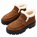 Prada Cognac Plush-Trim Lug-Sole Ankle Boots