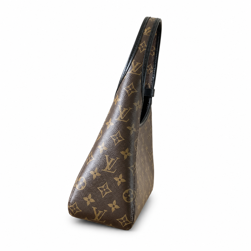 Louis Vuitton Flower Hobo — Monogram Canvas, Gold LV Padlock, Black Leather Border & Magnetic Snap