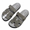 Hermès Grey Textured Leather H-Cutout Slides
