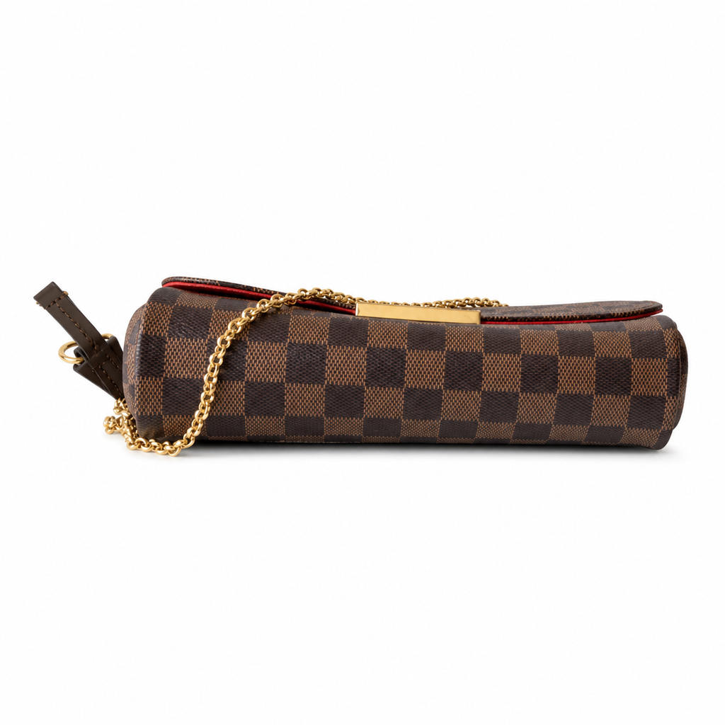Louis Vuitton Favorite MM — Damier Ebène Canvas, Detachable Gold Chain, Dome Rivets & Zip Closure