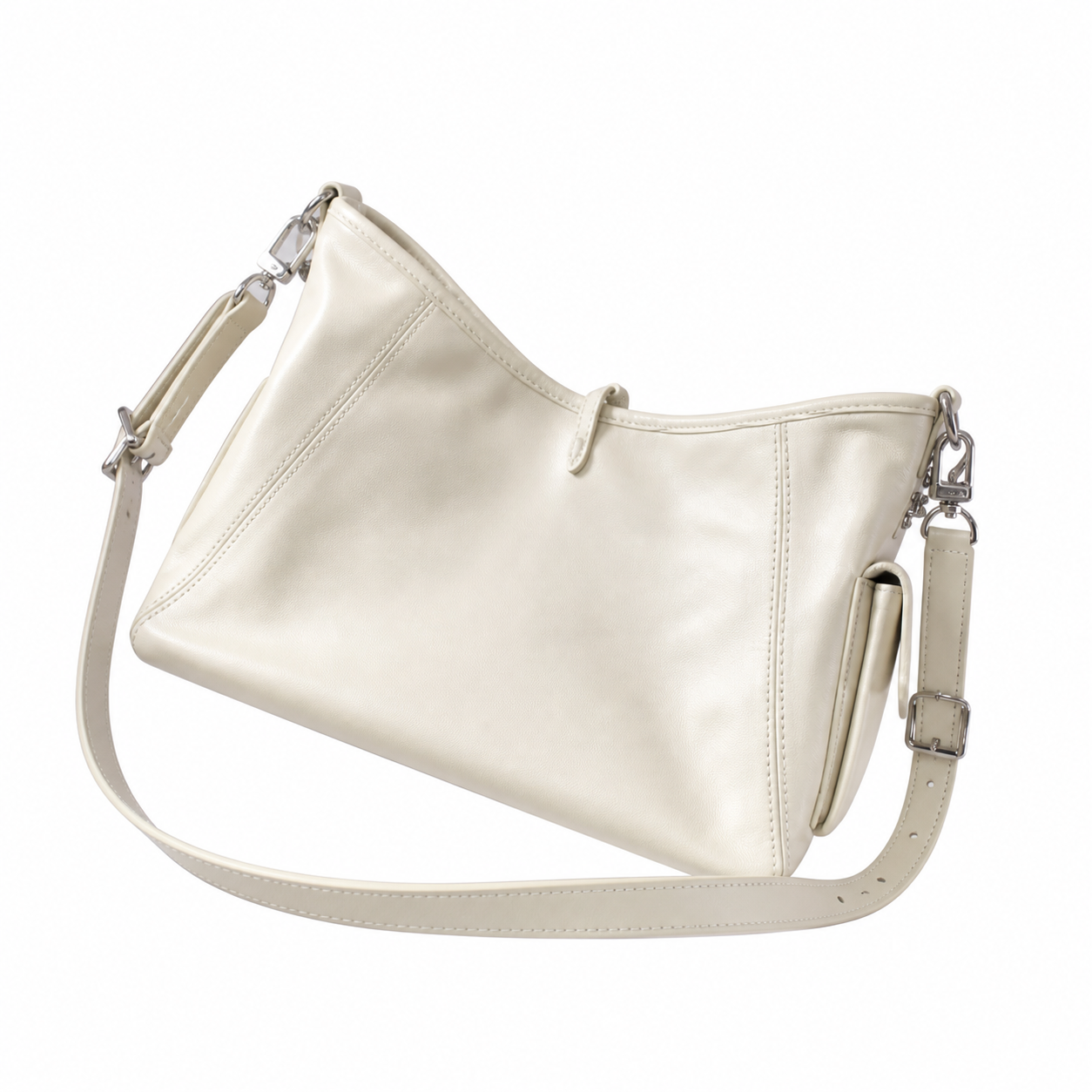 Louis Vuitton Large Shoulder Bag — Blanc Ivoire Smooth Calfskin, Silver Chain, Dome Stud Feet & Monogram Tag