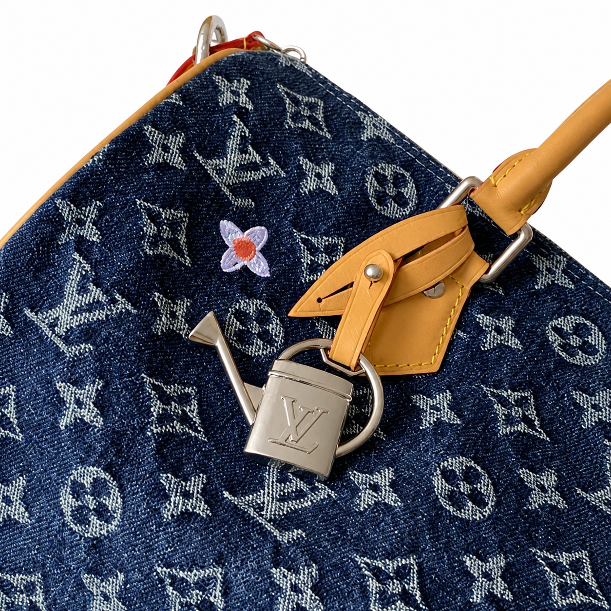 Louis Vuitton Keepall Bandoulière 35 — Monogram Denim in Bleu with Daisy Flower Detail