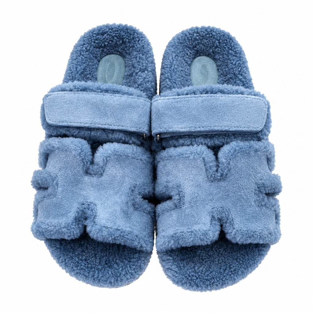 Hermès Light Blue Textured H-Strap Slides