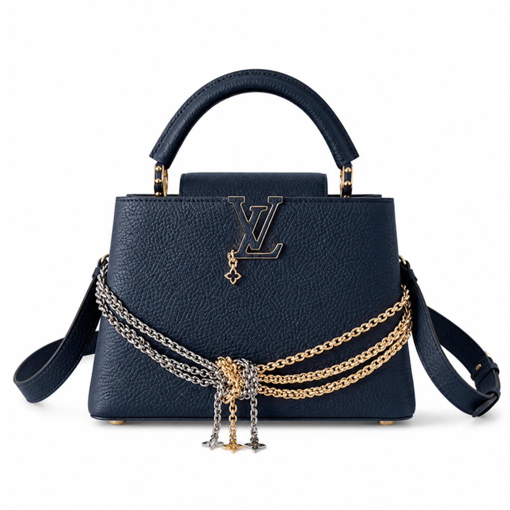 Louis Vuitton Capucines BB — Navy Taurillon, Openwork LV & Orange Bead