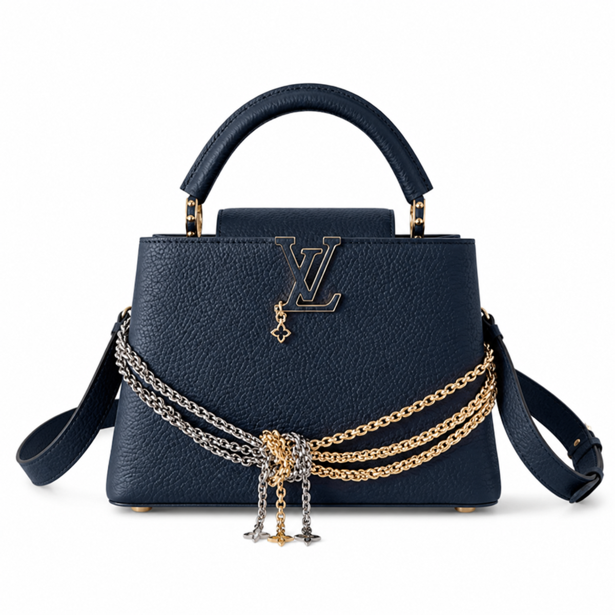 Louis Vuitton Capucines BB — Navy Taurillon, Openwork LV & Orange Bead