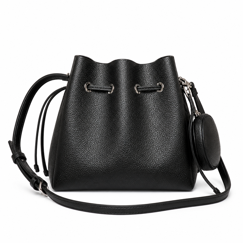 Louis Vuitton Mahina Mini Bucket — Noir Black Perforated Calfskin, Silver Chain & Tonal Drawstring