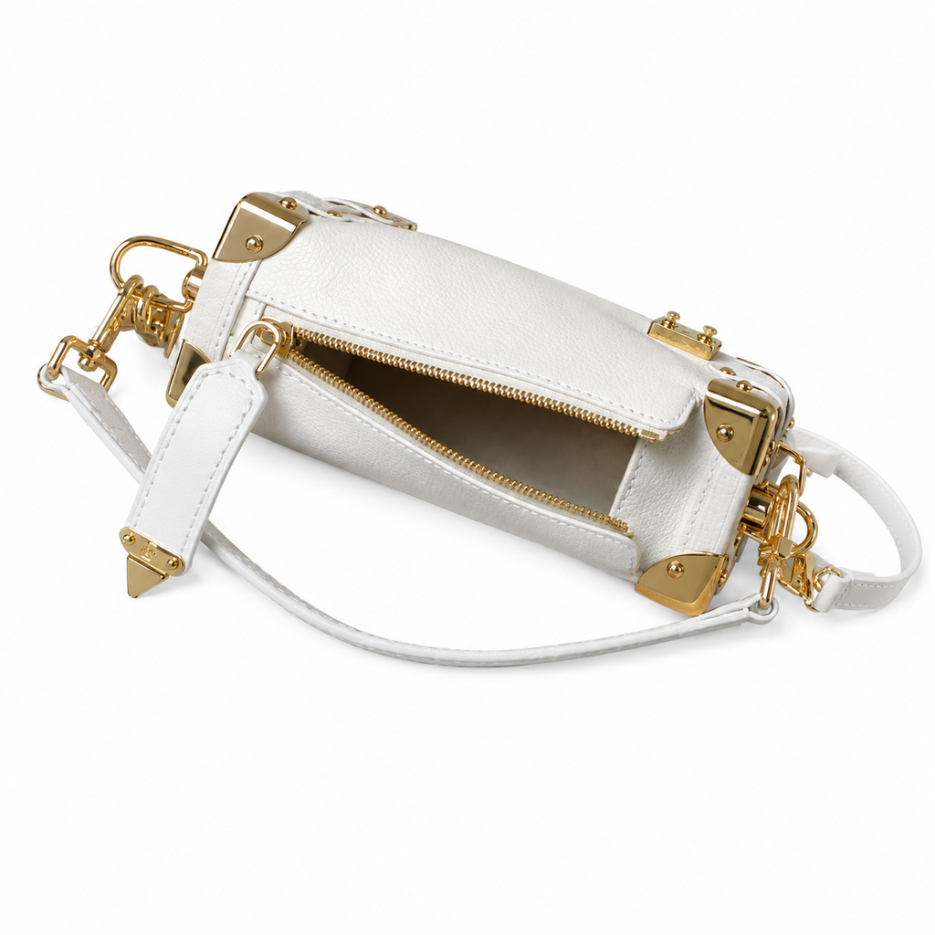 Louis Vuitton Petite Malle Souple — Blanc Empreinte, Gold Corner Fittings & Leather Strap