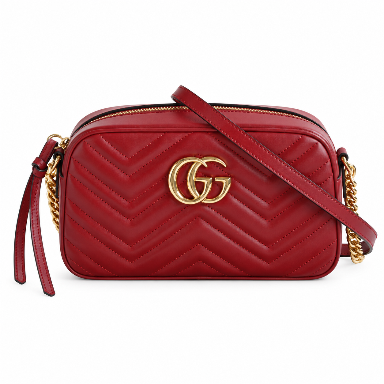 Gucci GG Marmont Small Camera Bag in Hibiscus Red Matelassé