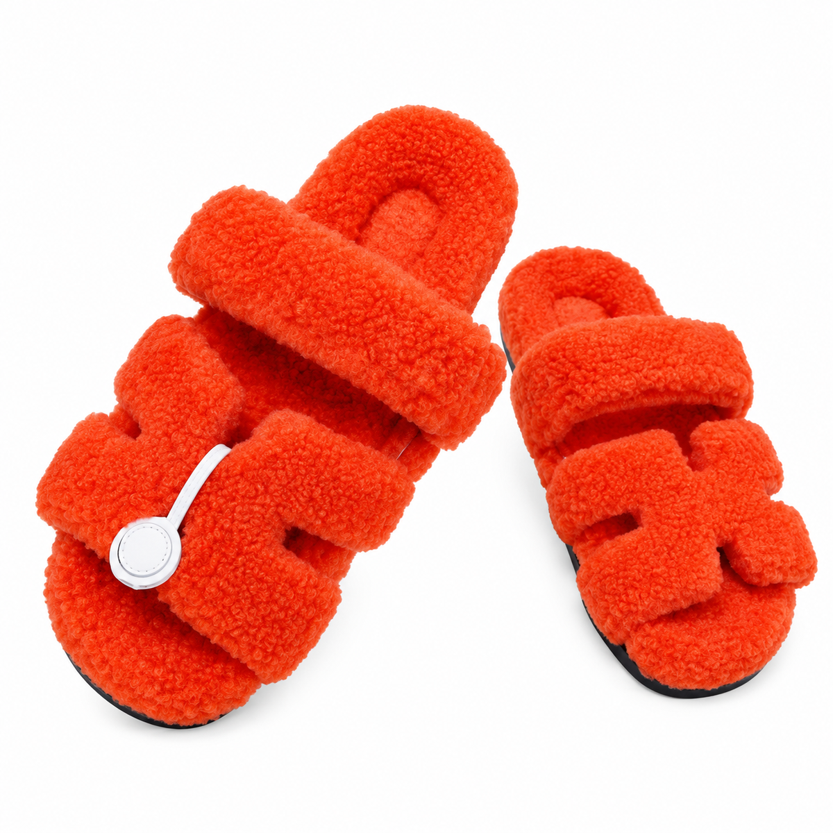 Hermès Orange Textured H-Strap Slides