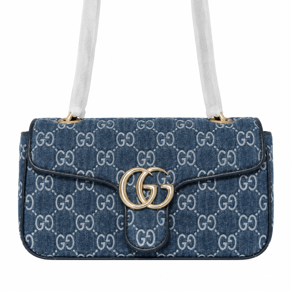 Gucci GG Marmont Wallet-on-Chain in Navy Blue GG Canvas