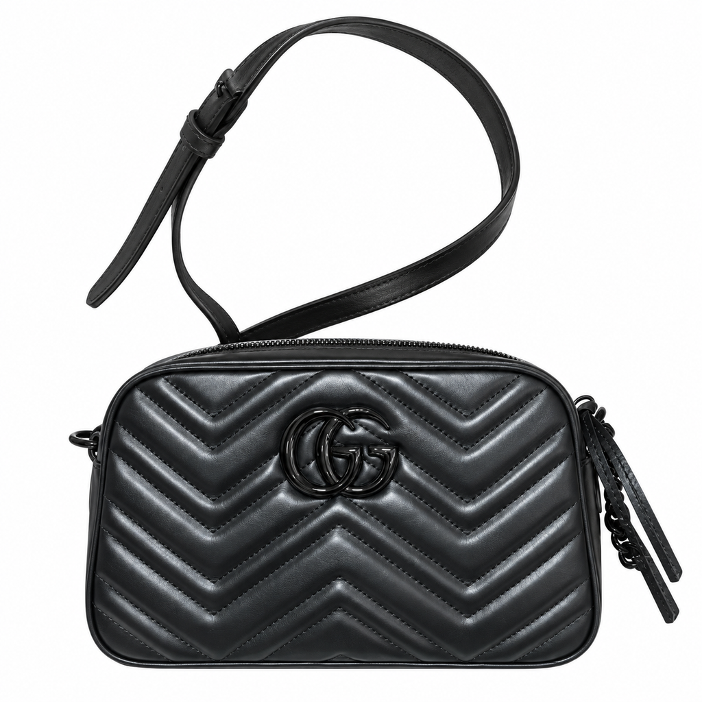 Gucci GG Marmont Small Camera Bag in Tonal Black with Black Hardware