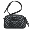 Gucci GG Marmont Small Camera Bag in Tonal Black with Black Hardware