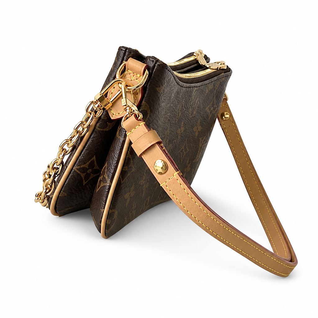 Louis Vuitton Favorite MM — Monogram Canvas, Vachetta Trim, Gold Chain & Multi-Compartment Interior