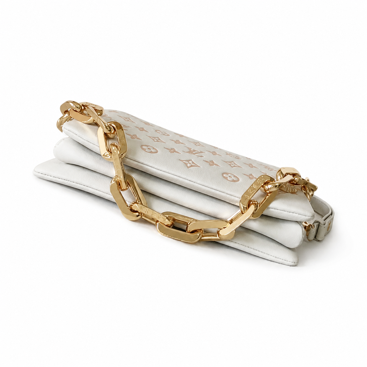 Louis Vuitton Coussin PM — Monogram Embossed Lambskin in White & Rose