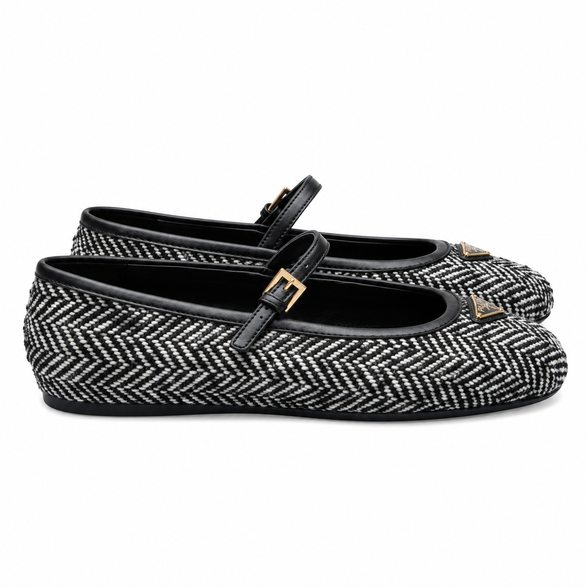 Prada Black Herringbone Mary Jane Ballet Flats