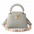 Louis Vuitton Capucines Mini — Taurillon Leather in Perle with Pearl Flower Chain & Pink Leather Weave