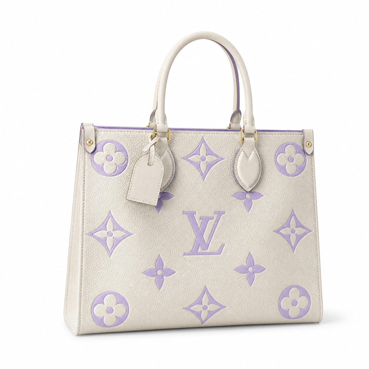 Louis Vuitton OnTheGo MM — Monogram Empreinte Leather in Crème with Lavender Trim & Interior