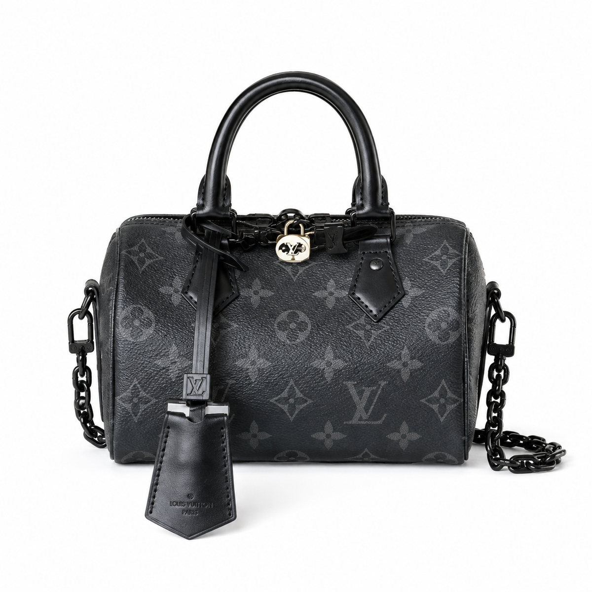 Louis Vuitton Papillon BB — Monogram Eclipse Canvas, All-Black Hardware & Black Chain