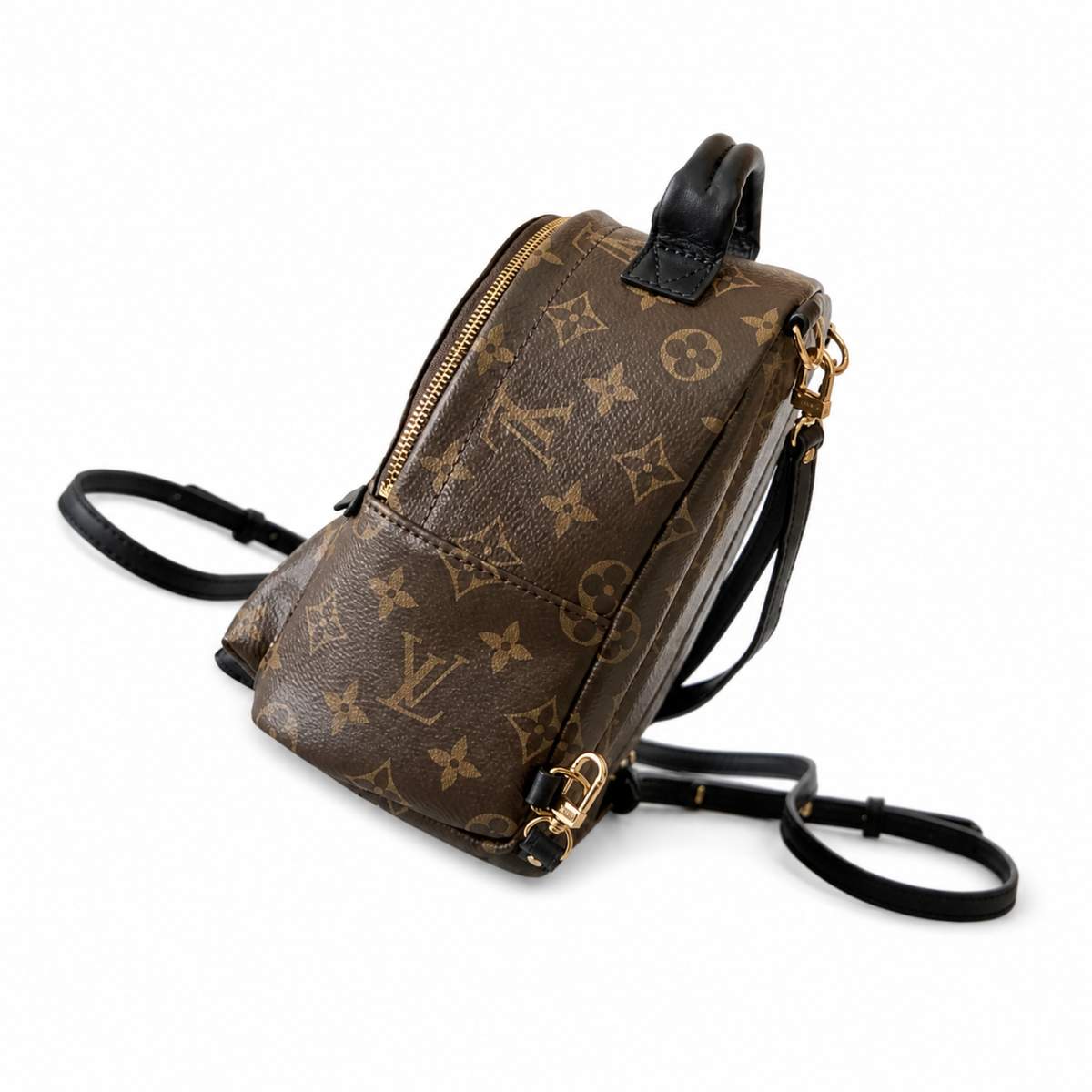 Louis Vuitton Mini Backpack — Monogram Canvas, Black Leather Straps & Gold Hardware