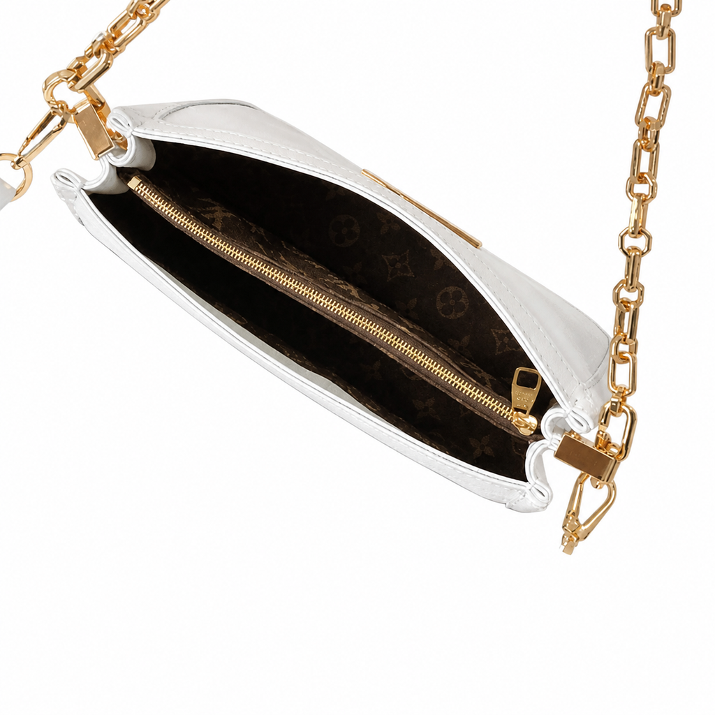 Louis Vuitton Dauphine MM — White Smooth Calfskin, Gold Dauphine Lock & Oval Chain